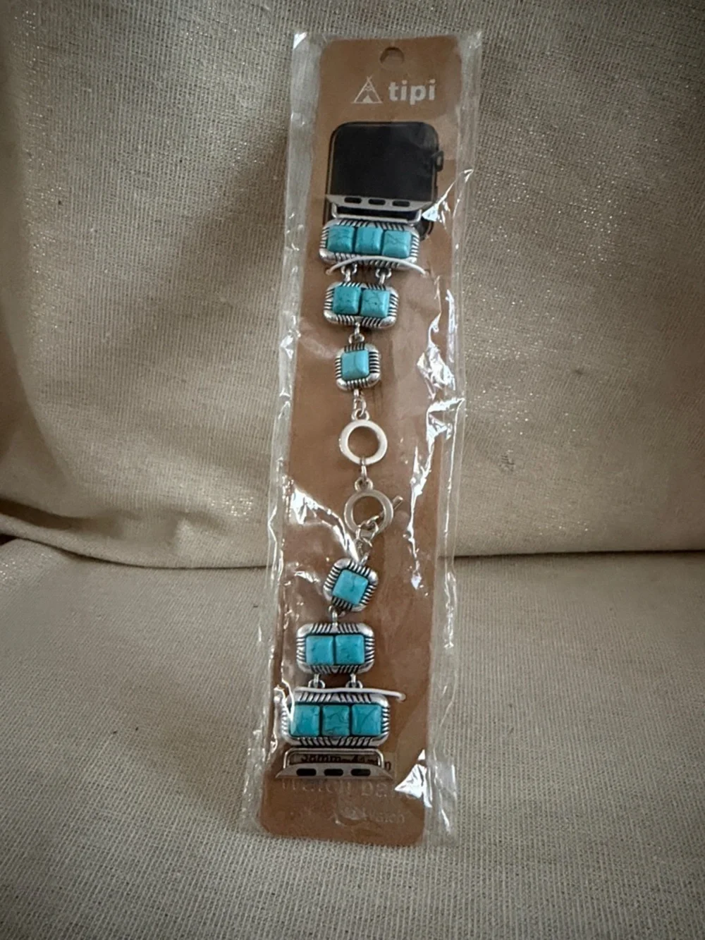 Turquoise Silver Link Apple Watch Band 38mm - Blue